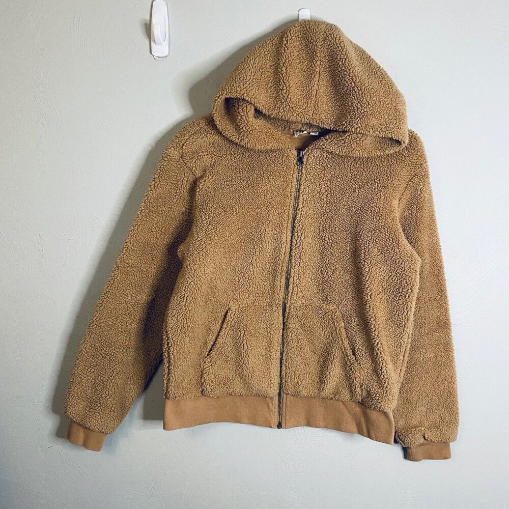 GAP All Over Sherpa Holiday brown full zip Jacket size Small Hoodie Pockets